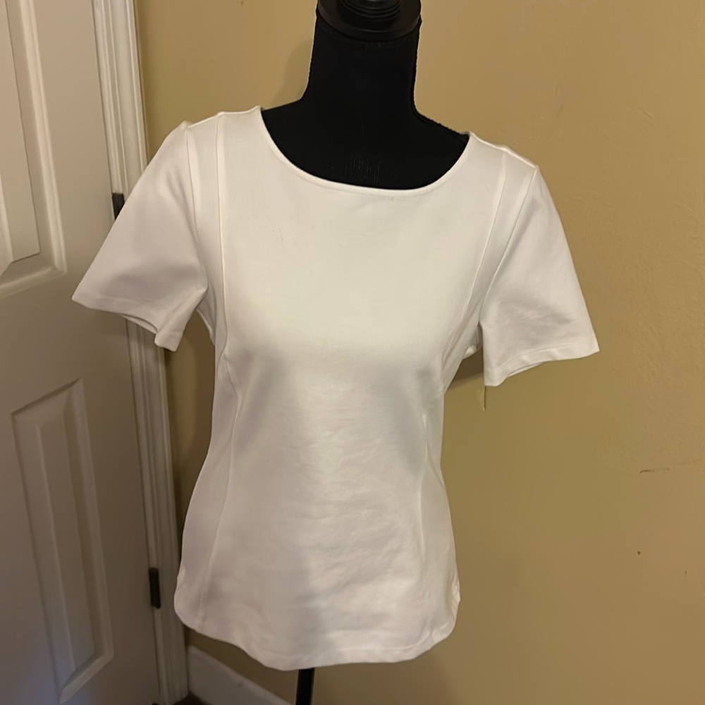 Banana Republic White Short-Sleeve Scoop Neck Top